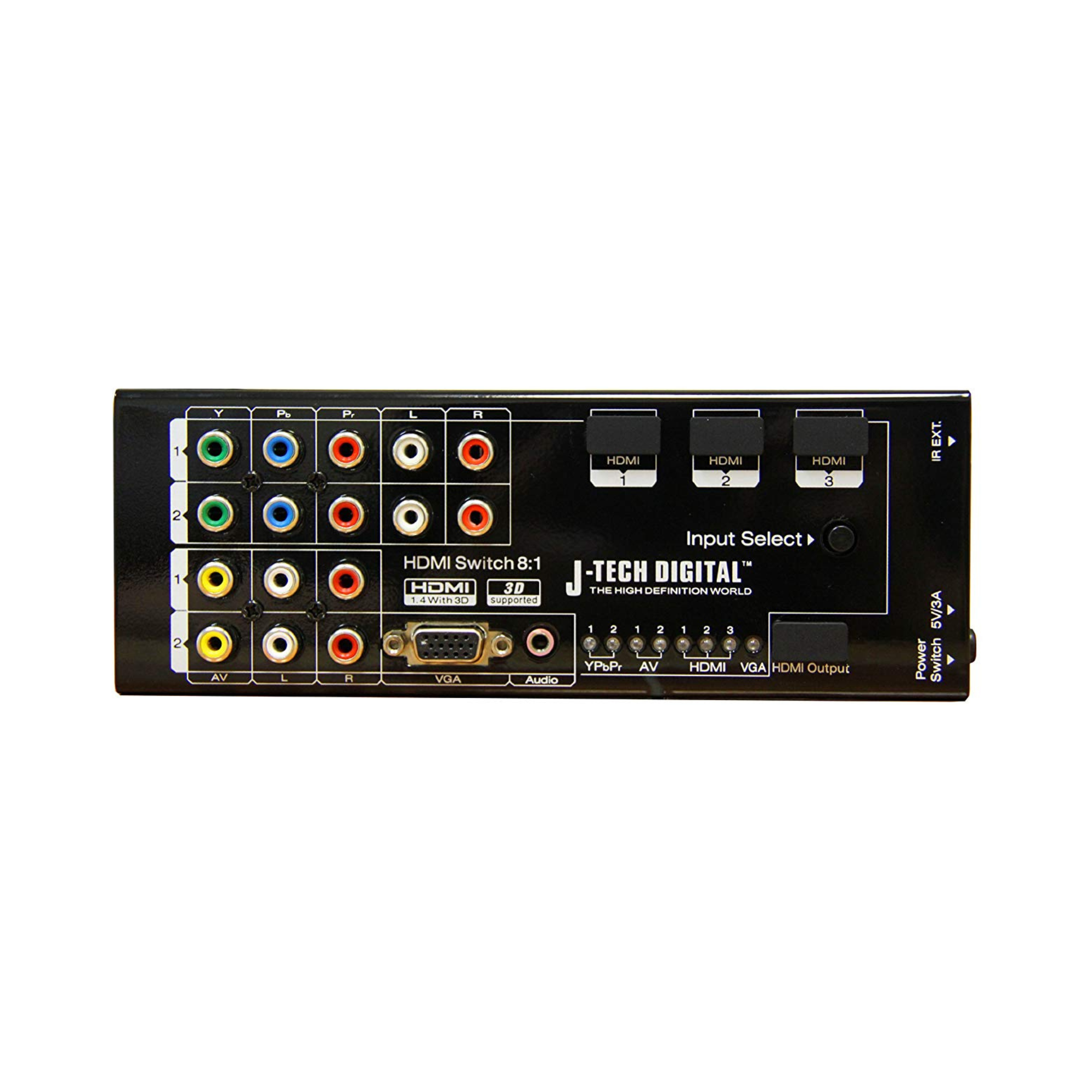 1080P 8x1 Switch – Connect up to 8 devices to a single HDMI output, supporting various input options including HDMI, VGA, AV, and component video for versatile setups.