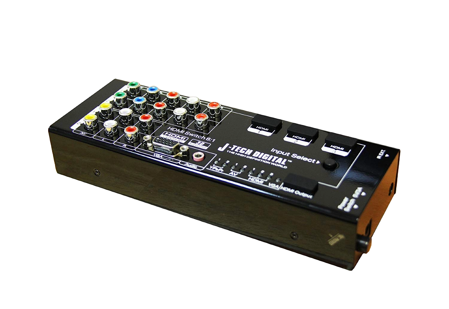 Versatile 1080P 8x1 Switch – Easily switch between 8 different inputs, including HDMI, VGA, AV, and YPbPr, with support for 5.1 surround sound and seamless control options.