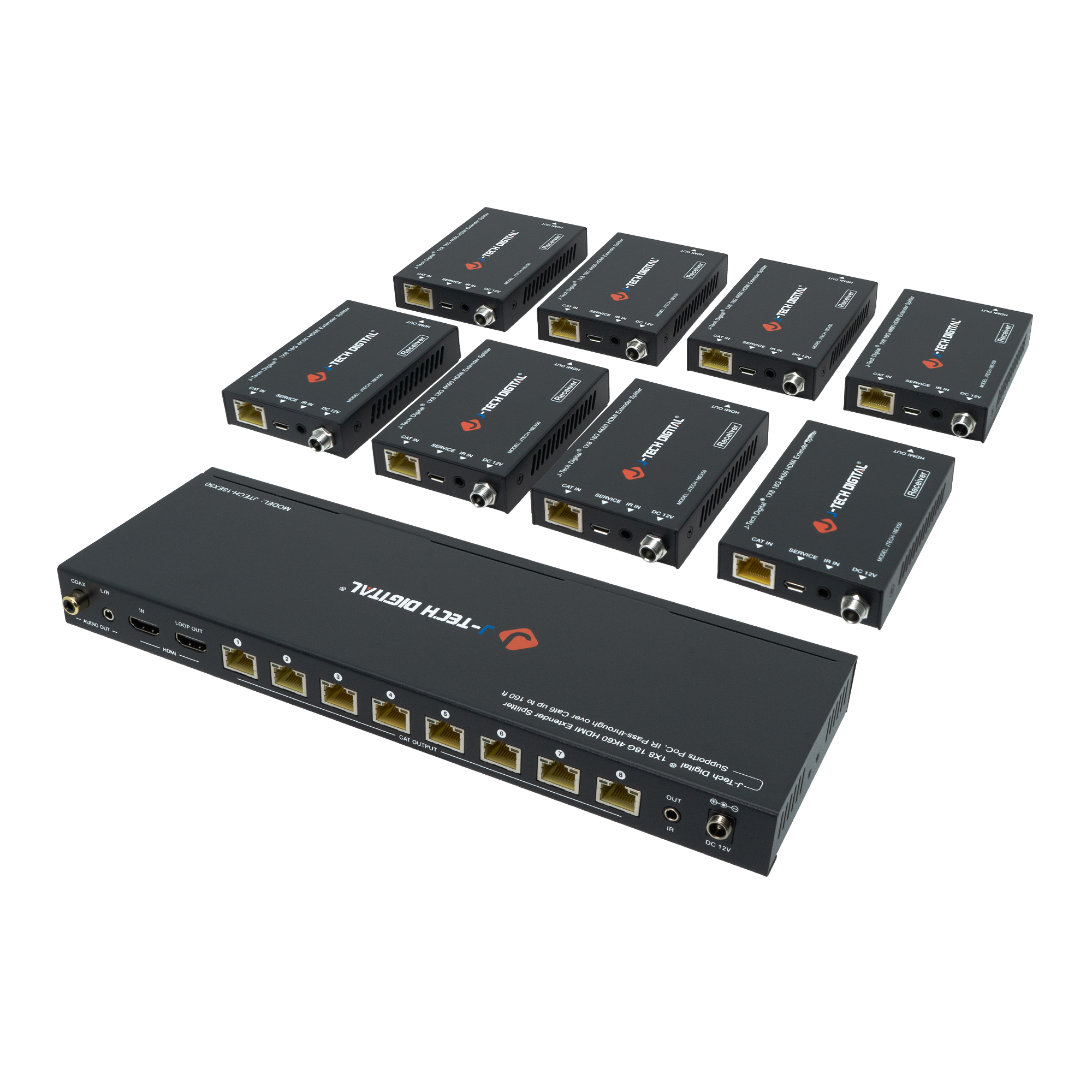 4K 60Hz 1x8 HDMI Splitter Extender Over Ethernet w/ PoC 4K 60Hz 1x8 HDMI Splitter Extender Over Ethernet w/ PoC