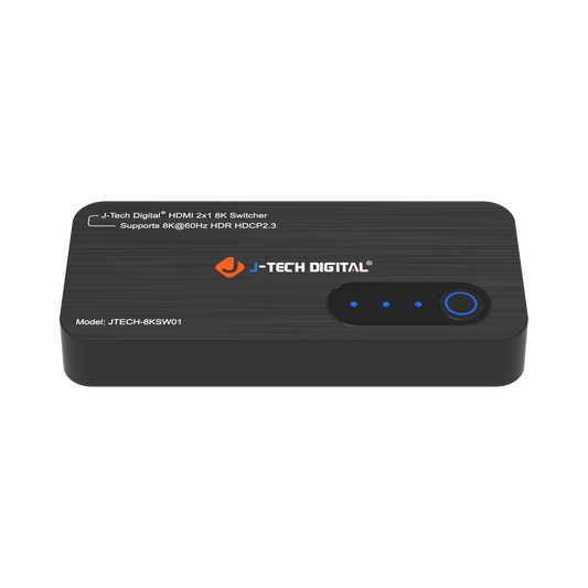 8K 2x1 HDMI Switch – Seamlessly switch between two devices with HDMI 2.1 support, 8K 60Hz, 4K 120Hz, HDR, Dolby Vision, and auto/manual switching modes.