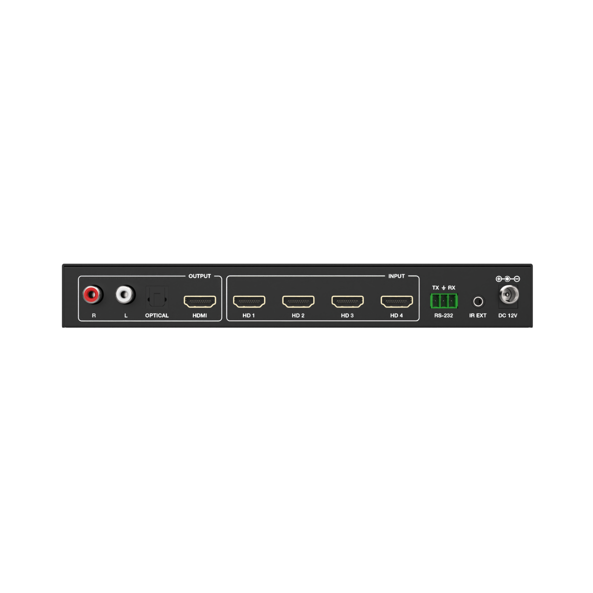 Efficient HDMI switch and multiviewer with 4 HDMI inputs, audio extraction, and customizable display modes, ideal for multi-device setups in presentations.