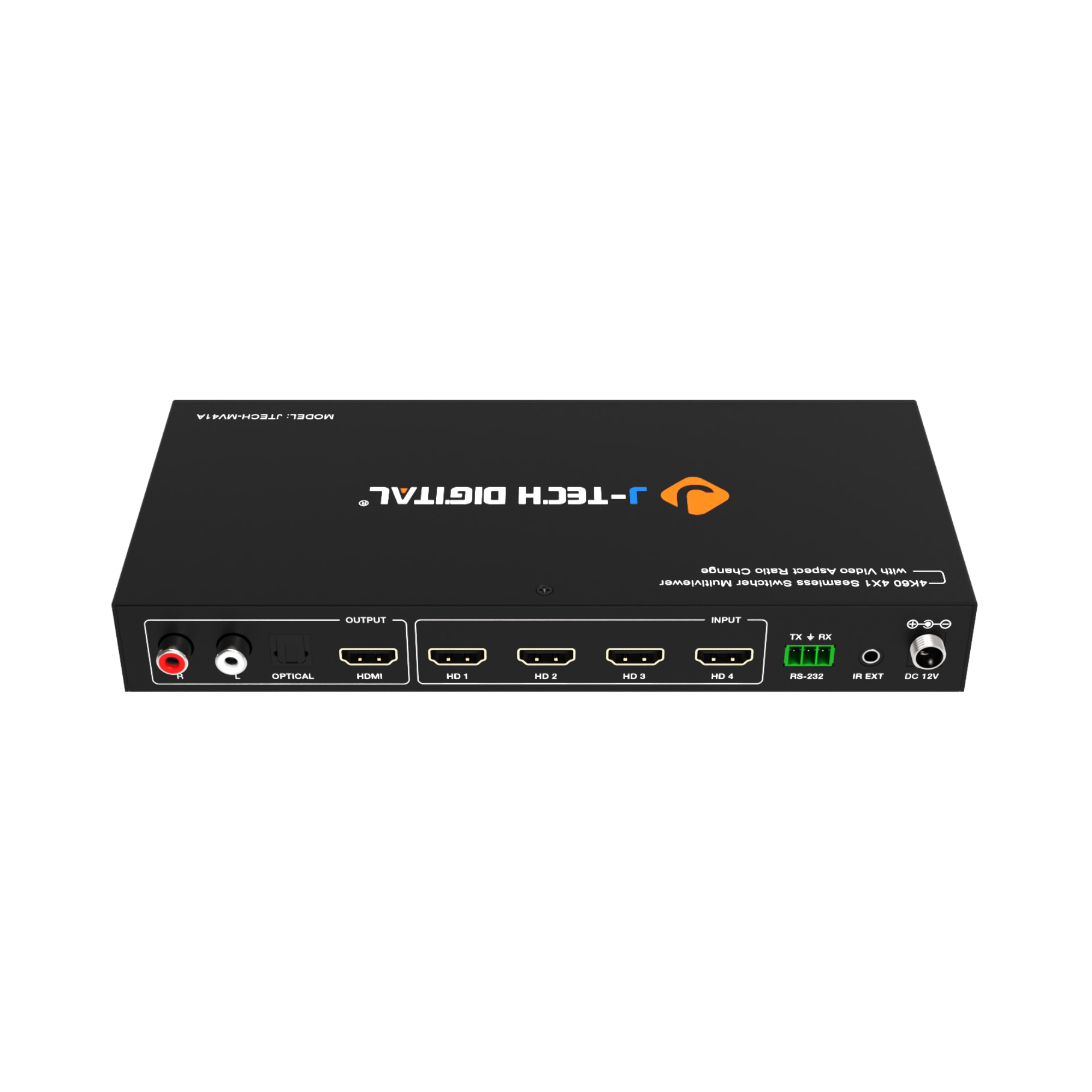 HDMI switch and multiviewer for 4 HDMI sources, featuring 8 display modes, audio extraction, and easy control options like IR remote and RS232 software.