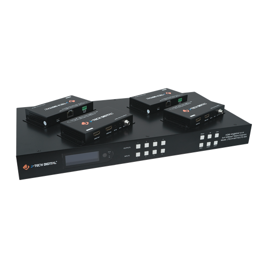 4x4 HDBaseT HDMI extender with 4K 60Hz signal support. Extend 4K HDMI up to 130ft with HDBaseT HDMI extender.