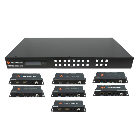 4K 8x8 HDBaseT HDMI matrix extender with 4K resolution support.