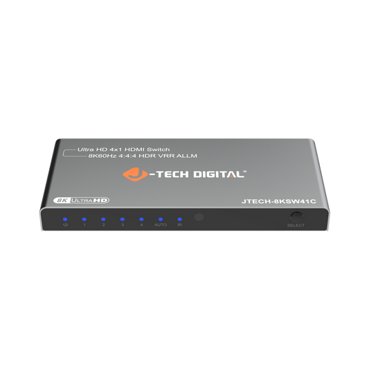 8K 4x1 HDMI Switch – Switch between 4 HDMI devices with ease, supports 8K 60Hz, 4K 120Hz, HDR, Dolby Vision, and features both auto and manual switching modes.