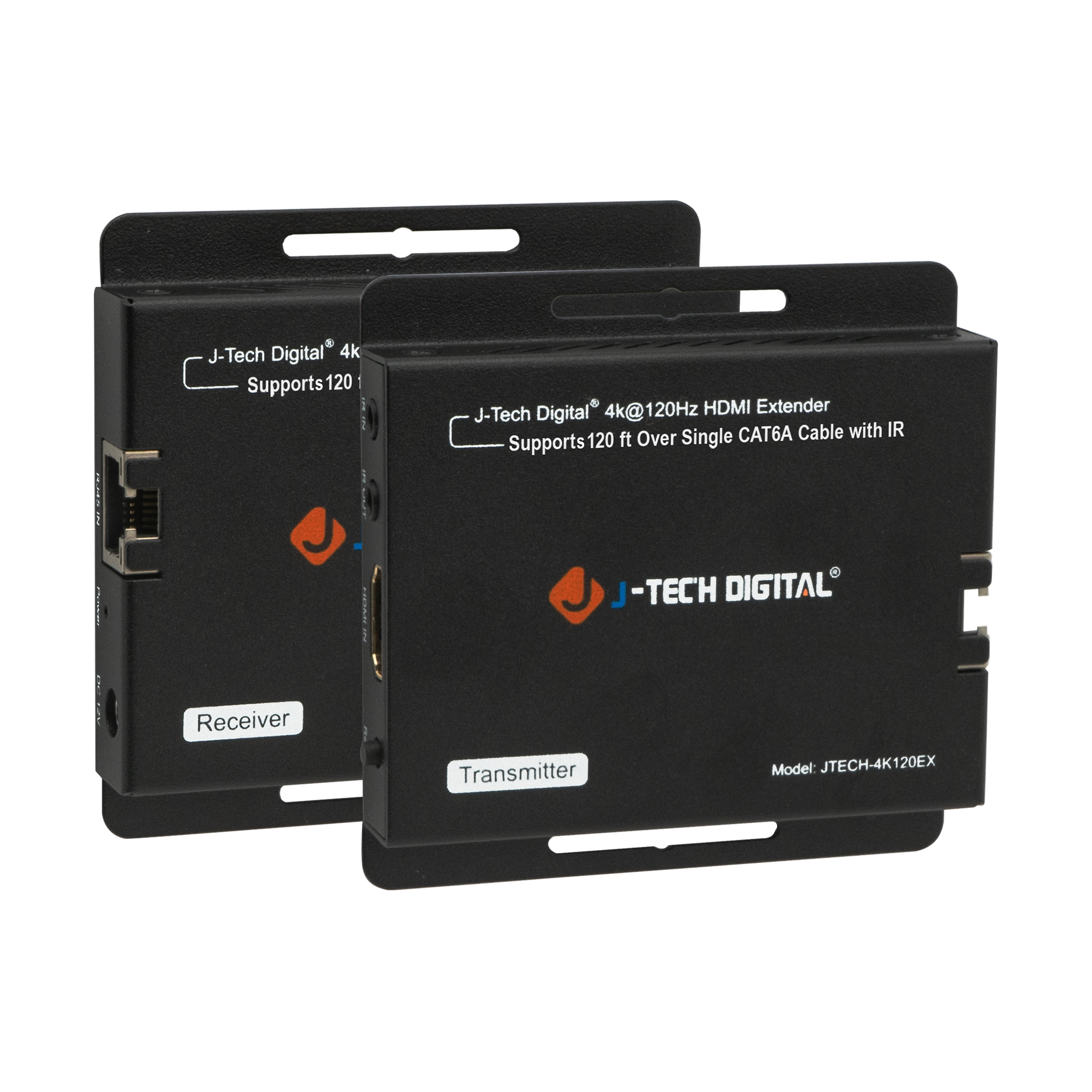 hdmi booster box J-Tech Digital 4K 120Hz HDMI Ethernet Extender Over Single Cat6A/7 Ethernet Cable Up To 120ft., Supports Bi-Directional IR HDMI 2.0 HDCP 2.3 EDID