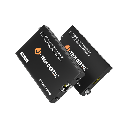 HDMI extender over Cat6 up to 400ft – Transmit 1080p video over Ethernet for home theaters, digital signage, and conference rooms.