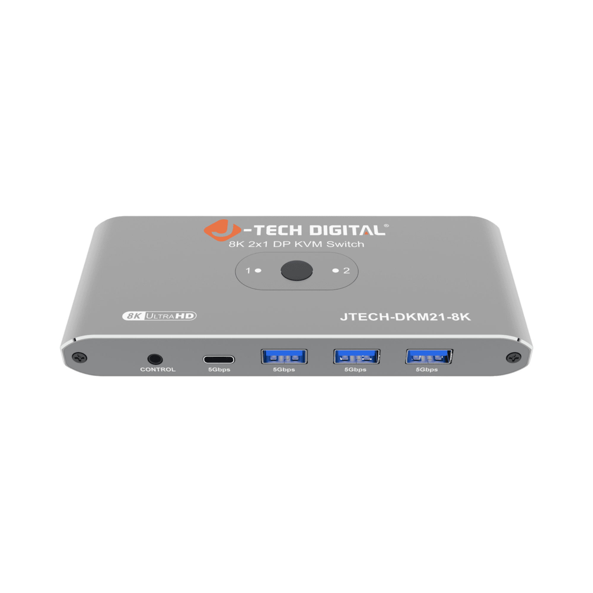J-Tech Digital 8K 2x1 DisplayPort KVM switch, silver with 4 USB ports