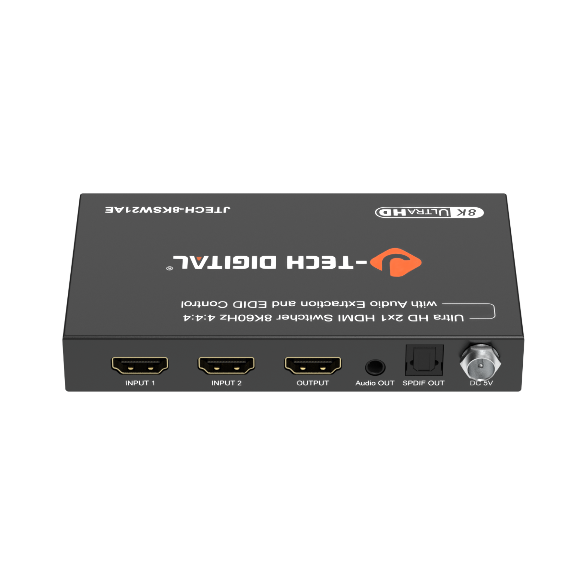 HDMI switcher with Tech Digital logo on a white background - 2x1 hdmi switch 8k 4k 1080p 240hz