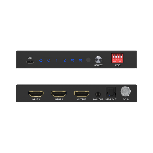 8k HDMI switcher with multiple ports front and back view