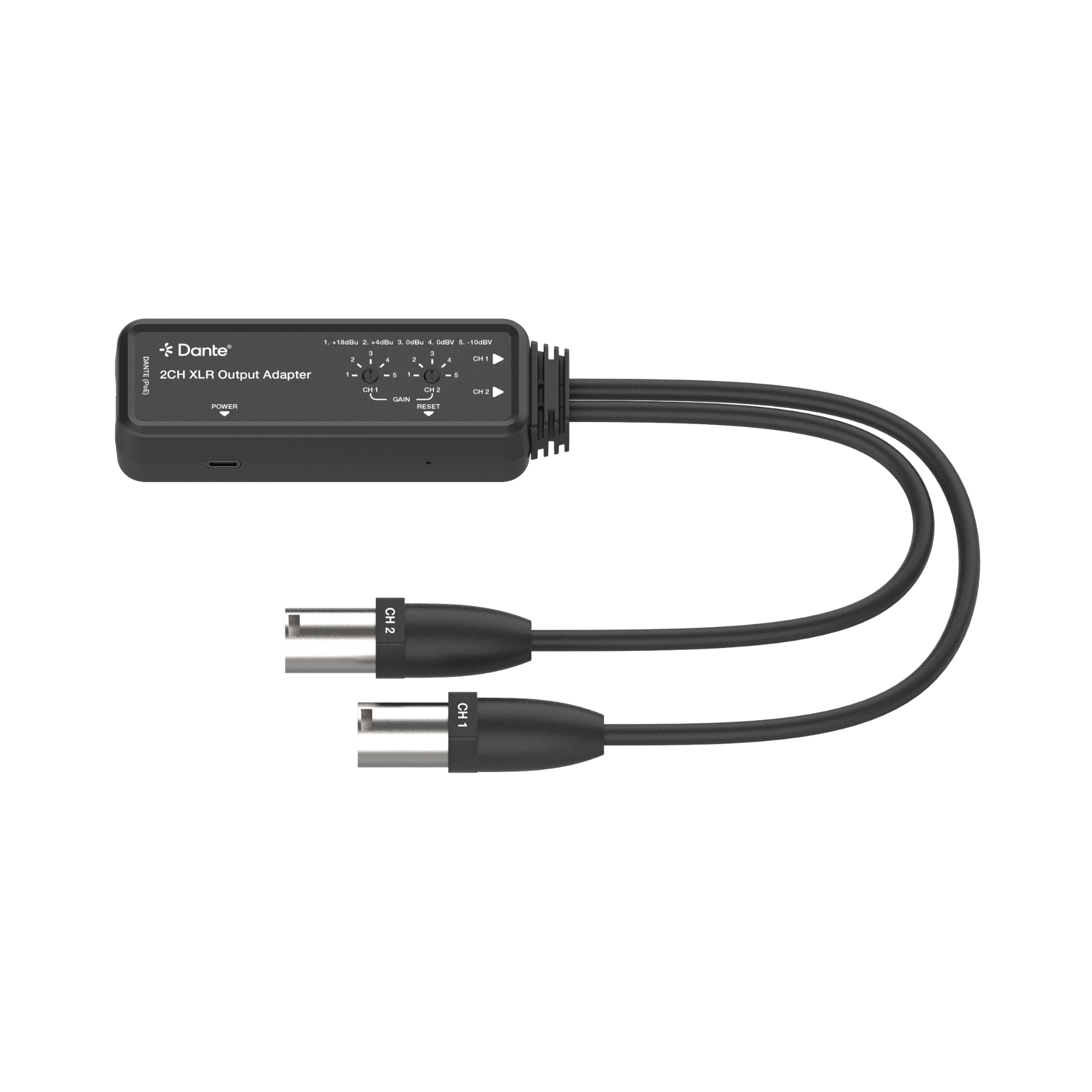 dante to xlr audio adapter converter top view