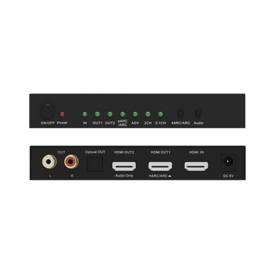 front and back overview of the J-Tech Digital 4K hdmi audio extractor