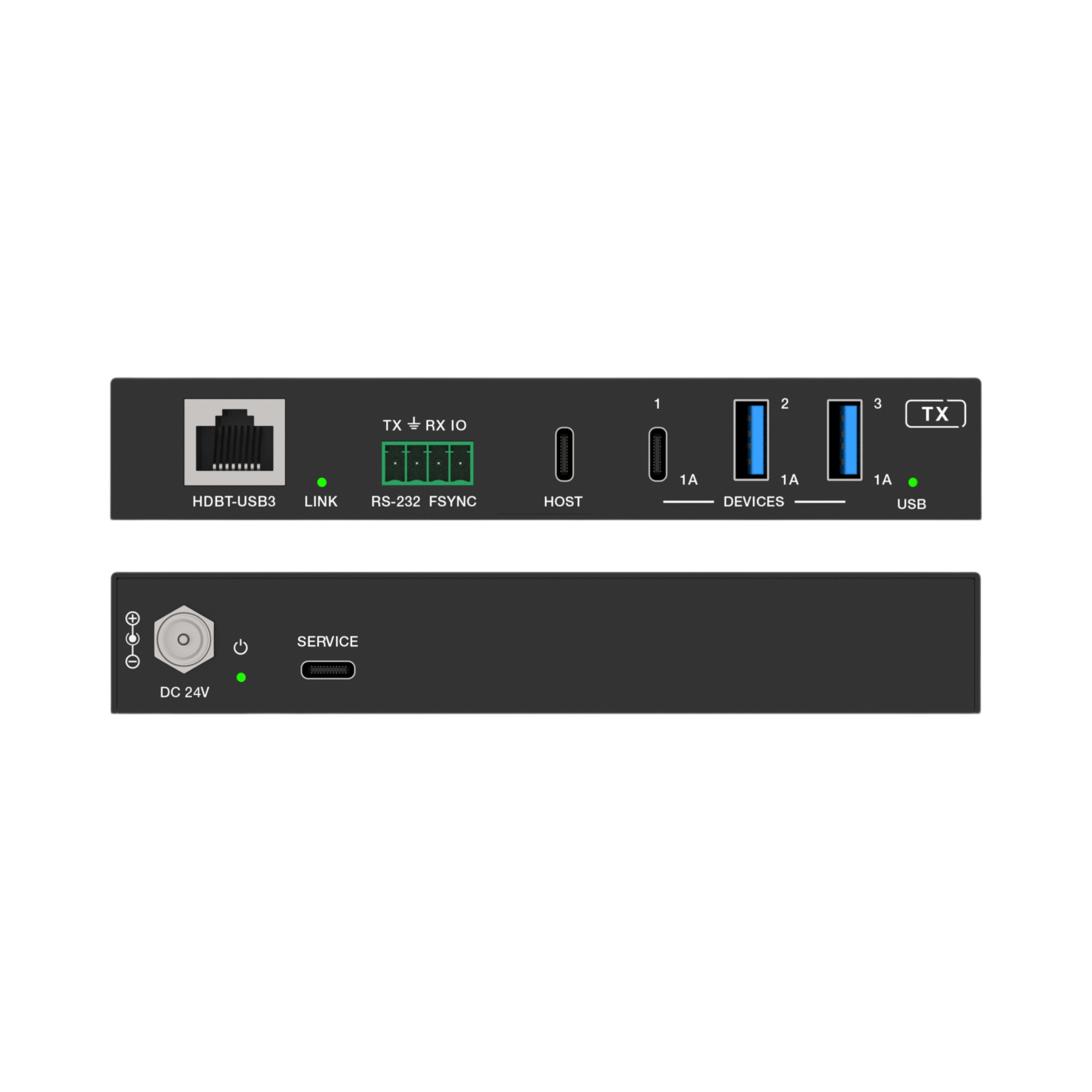 J-Tech Digital USB 3.2 extender over CAT 328 feet transmitter ports overview