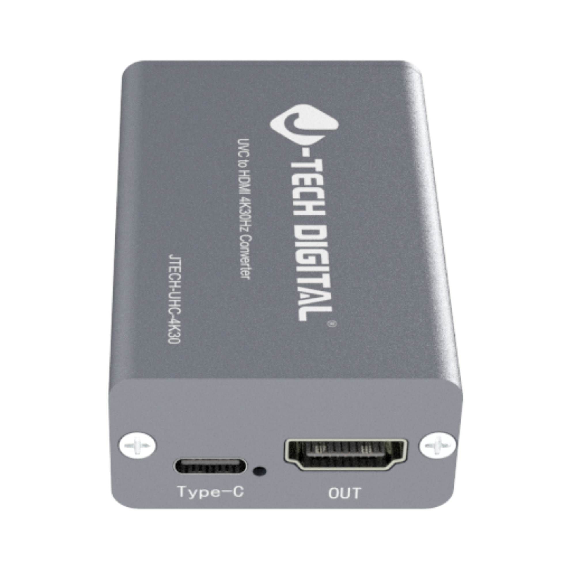 J-Tech Digital UVC to HDMI Converter Adapter showing USB type-c power port and HDMI out port