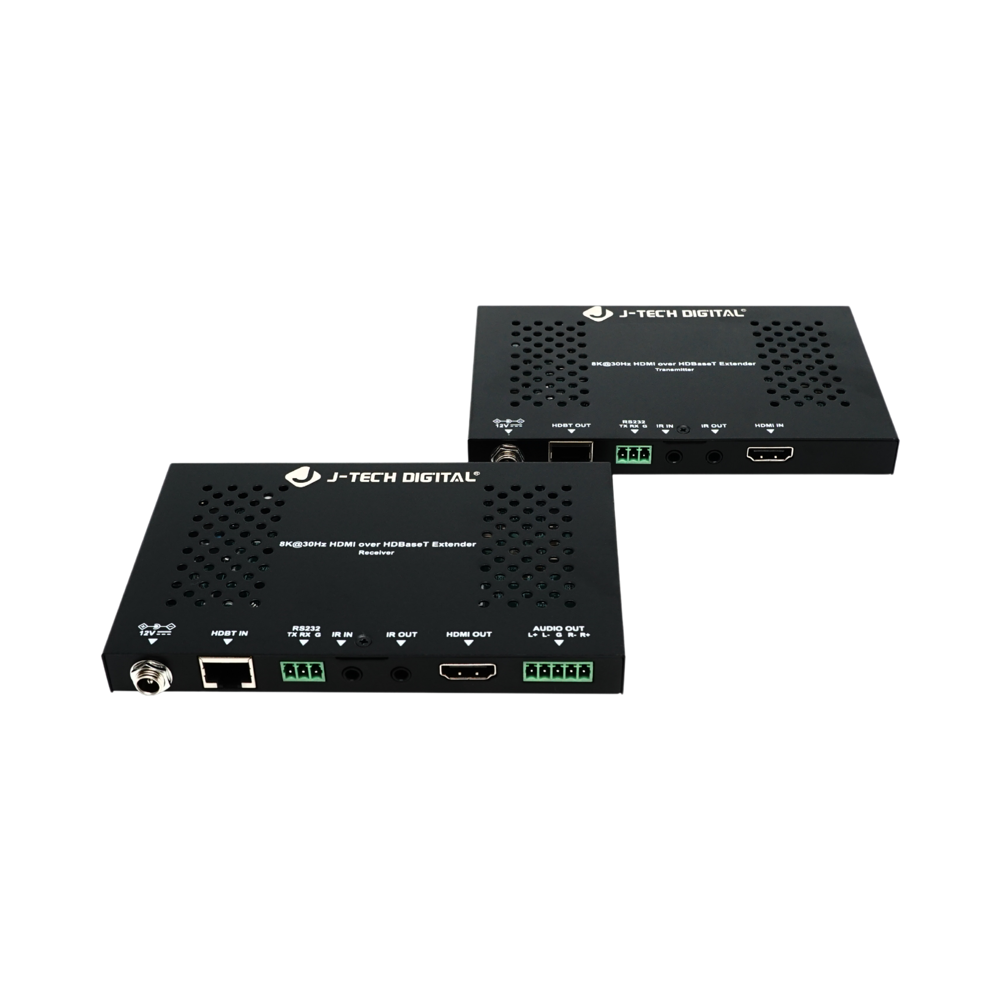jtd-3280 8k hdmi extender transmitter and receiver kit front angle