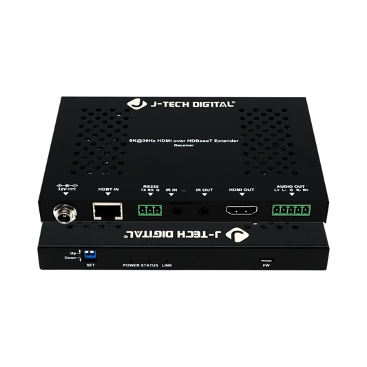 jtd-3280 8k hdmi extender transmitter front and back ports