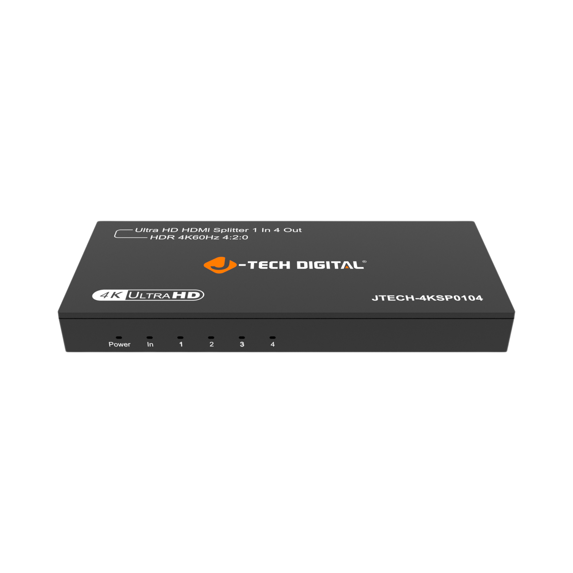 jtd-3282 1x4 4k hdmi splitter front panel with led indicators