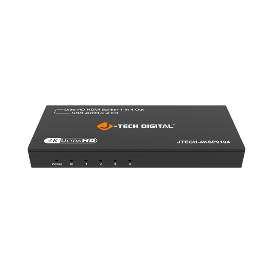 jtd-3282 1x4 4k hdmi splitter front panel with led indicators