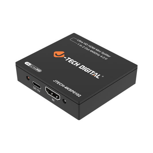 jtd-3283 1x2 4k hdmi splitter side angle showing hdmi input port