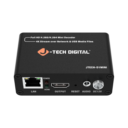 j-tech digital ip network decoder front view with hdmi and ethernet ports