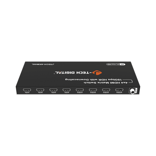 jtd-3324 4K 60Hz 4x4 HDMI Matrix Switch with 4K to 1080P Downscaling back port showing HDMI input and output ports