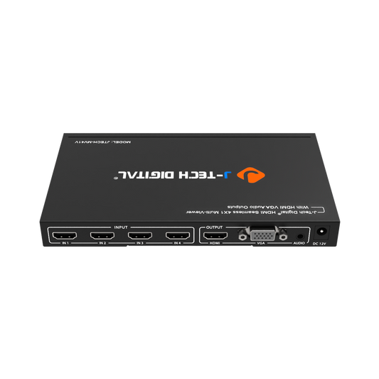 HDMI 4x1 Multiviewer: Connect and display 4 HDMI devices at once, offering custom multi-view modes and simultaneous HDMI & VGA outputs for versatile setups.