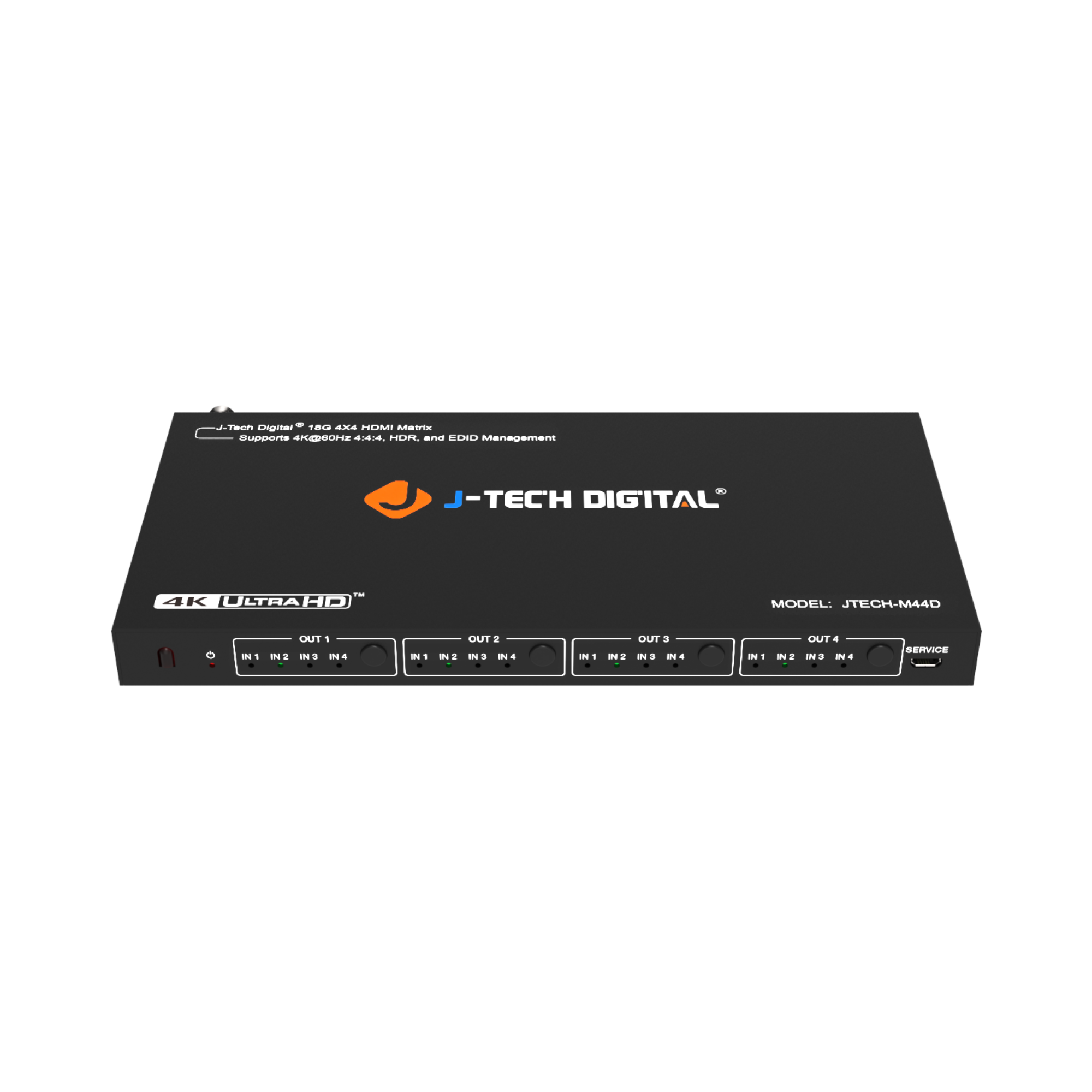 Optimize your AV setup with the J-Tech Digital 4x4 HDMI matrix, supporting 4K 60Hz, HDR, and 1080p downscaling for seamless HDMI signal distribution.