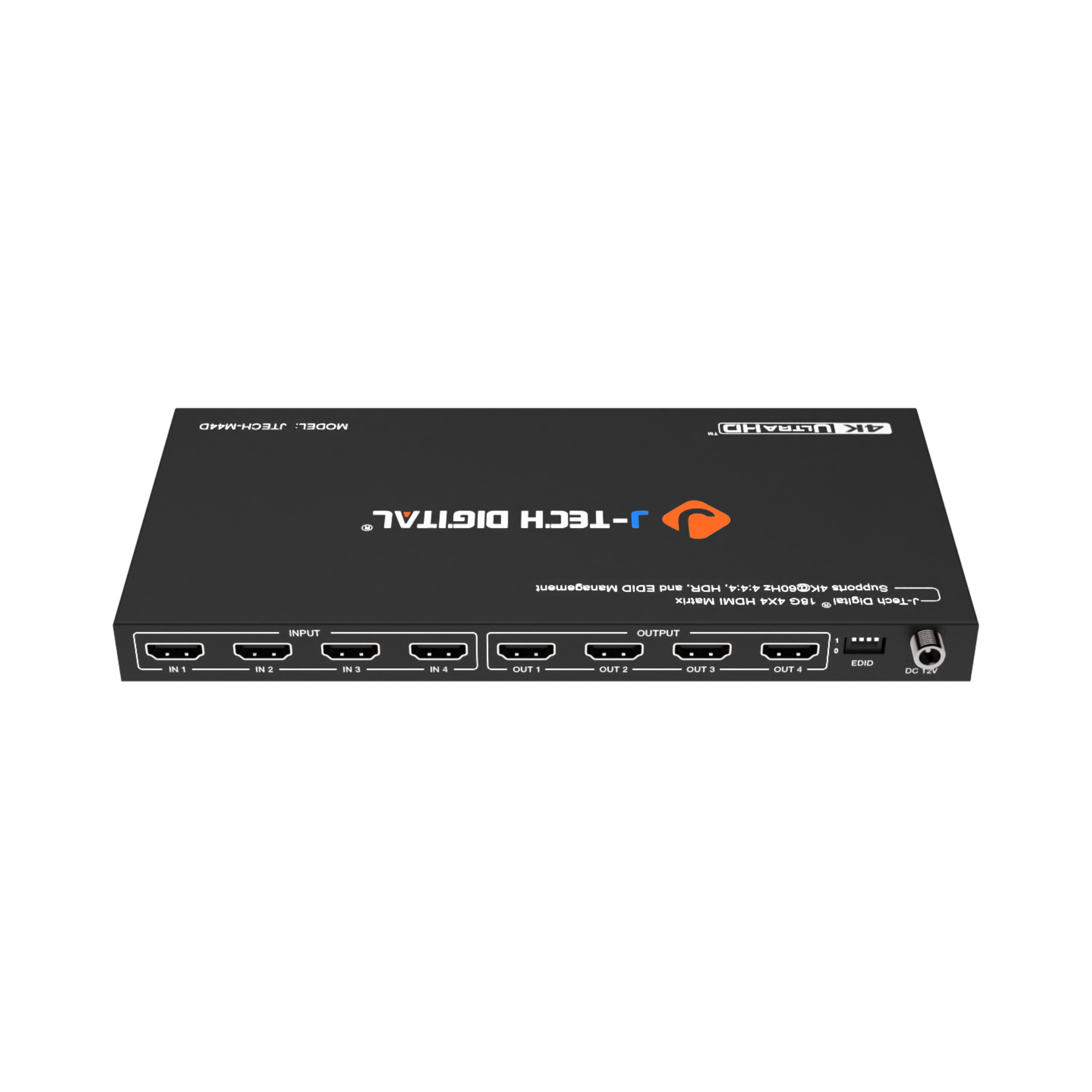 The J-Tech Digital 4x4 HDMI matrix switch offers four HDMI inputs and outputs, 4K 60Hz support, and downscaling for ultimate flexibility in AV installations.