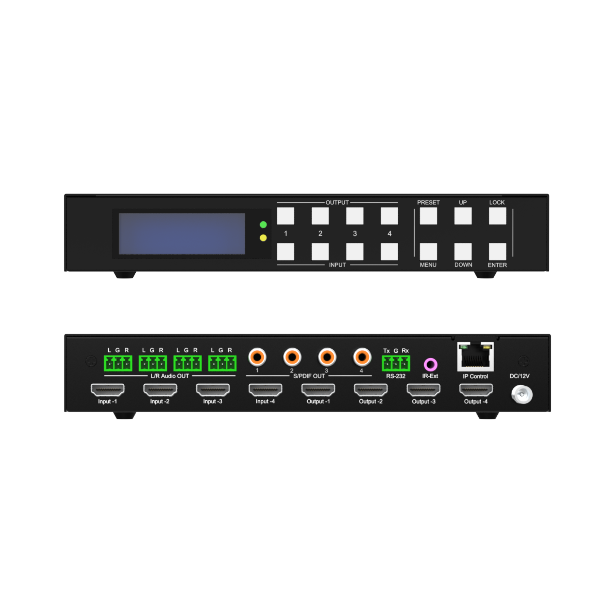 4K 60Hz 4x4 HDMI Matrix Switch with Audio De-Embedding | JTECH-4KM44A 4K 60Hz 4x4 HDMI Matrix Switch with Audio De-Embedding | JTECH-4KM44A