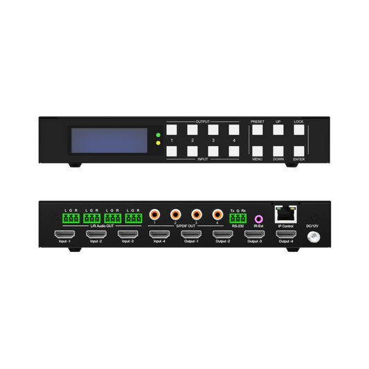 4x4 HDMI Matrix Switch Supporting Dolby Atmos, DTS:X, and HDR10 for Home Theater Systems