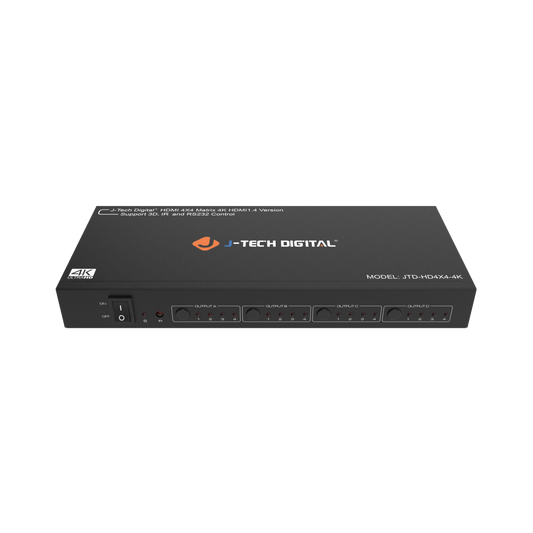 4K 60Hz 4x4 HDMI Matrix Switch with Audio De-Embedding | JTECH-4KM44A 4K 60Hz 4x4 HDMI Matrix Switch with Audio De-Embedding | JTECH-4KM44A